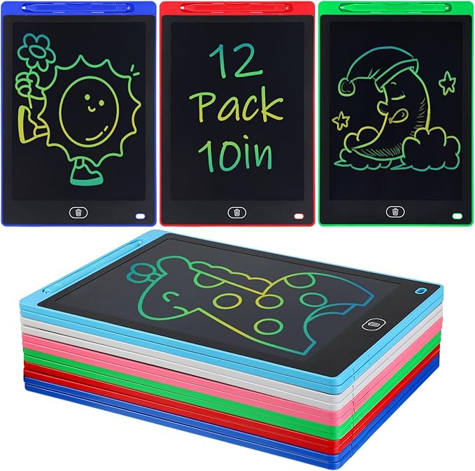 12 Pack LCD Writing Tablet for Kids Bulk - 10in Colorful Drawing Tablet Erasable Doodle Board, Educational Learning Travel Toys for 3 4 5 6 7 8 Kids, Kindergarten and Preschool Must Haves