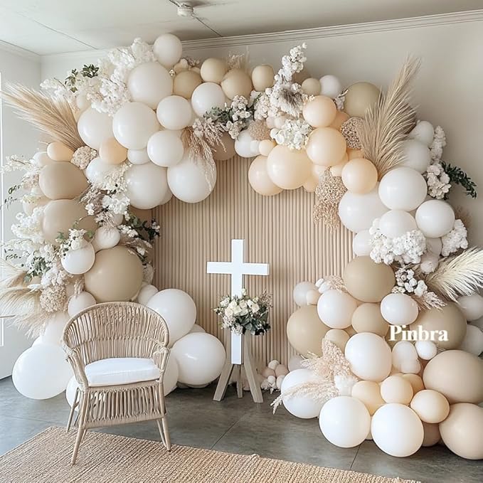 White Balloon Arch Double Stuffed White Sand Cream Beige Balloon Garland Kit Neutral Nude Balloons for Boho Baby Shower Bridal Shower Wedding Baptism Party Decorations