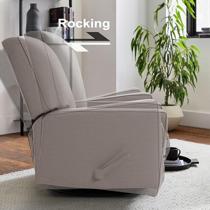 Harkawon Swivel Rocker Recliner Chair, Glider Rocker Recliner, Rocking Chair Nursery, Fabric Chair with High Back, Deep Seat, for Living Room, Bedroom (Brownish Grey-tan)