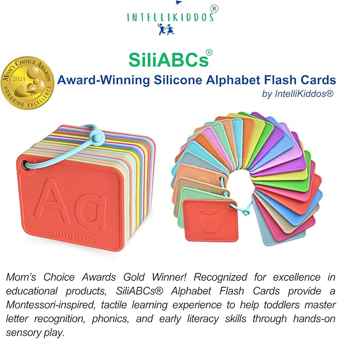 SiliABCs Alphabet Flash Cards, Non-Toxic Silicone Alphabet Flash Cards for Toddlers 1-3, Montessori Toddler Preschool Alphabet Learning Activities, Dishwasher Safe Soft Baby ABC Cards