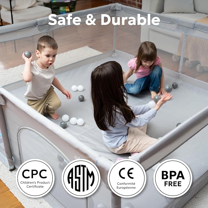 Zzz MioTetto Large Baby Playpen – Portable Play Pen, Playpen for Babies and Toddlers with Gate and Breathable Mesh – Indoor, Outdoor Baby Play Yard with Balls & Hangers - Safe and Sturdy Play Pen