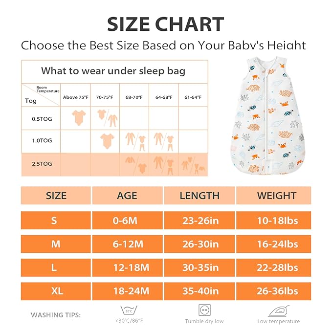 Mosebears Sleep Sack Baby Winter Wearable Blanket with 2-Way Zipper,2.5 TOG Cotton Sleep Sack Unisex (Ocean Animal, 18-24 Months)