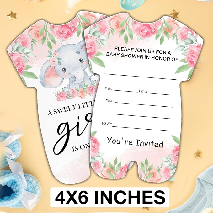LyoGao Elephant Baby Shower Invitations for Girl - Floral Elephant Theme Baby Shower Party Fill in Invites Cards With Envelopes (20 Pack)