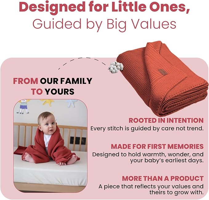 100% Organic Cotton Baby Knitted Blanket with Gift Box - Soft Toddler, Crib, Stroller Blanket - Neutral Swaddle and Receiving Blanket for Newborns, 30"x40", Amberglow