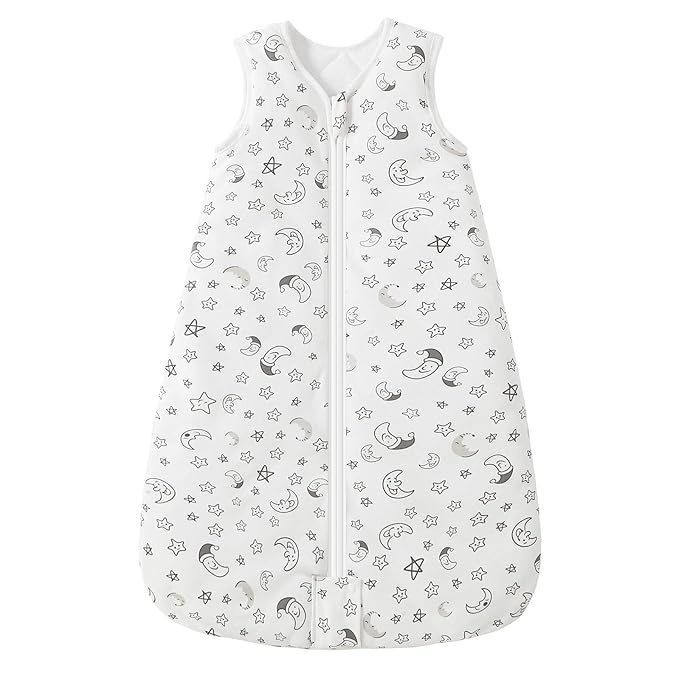 Mosebears Sleep Sack Baby Winter Wearable Blanket with 2-Way Zipper,2.5 TOG Cotton Sleep Sack Unisex (White Star, 12-18 Months)