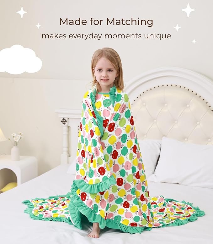 Premium Baby Blanket for Girls, Stretchy Quilt, Soft Crib Bedding for Newborn Baby and Toddler, Ruffle Nursery Blanket for Kids, Viscose Made from Bamboo, 50''x50'' Apple One Size