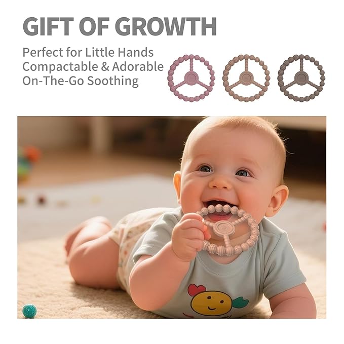 Baby Teething Toys 3-6 Months, 3 Pack Silicone Teething Rings for Babies 6-12 Months Relief, Freezable & Easy Grip Teether for Infant 0-6 Months Boys Girls, Kids Easter Gift (Clay DustyRose Brown)