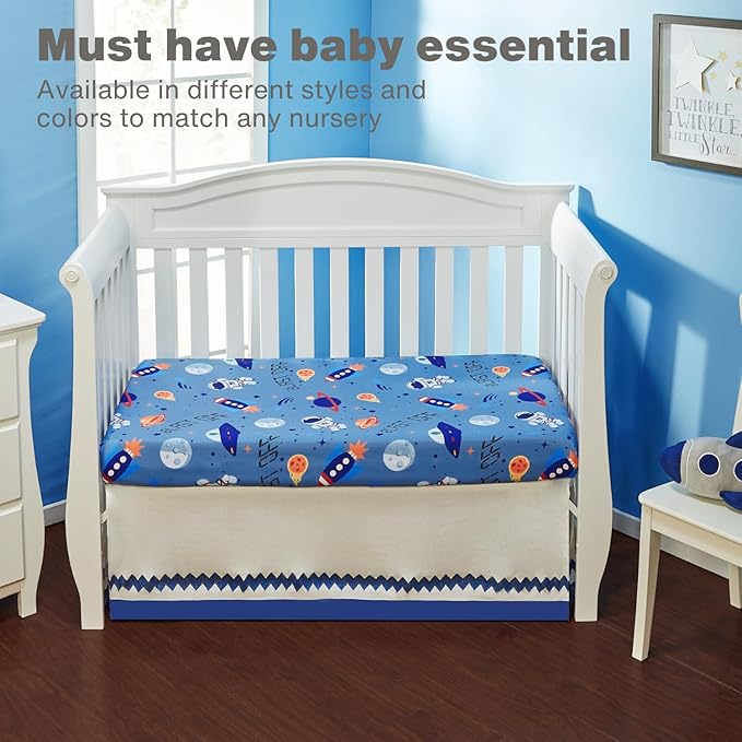 Baby Boy Fitted Crib Sheet Outerspace Adventures, 100% Soft Breathable Microfiber Baby Sheet, Fits Standard Size Crib Mattress 28in x 52in, Nursery Sheet