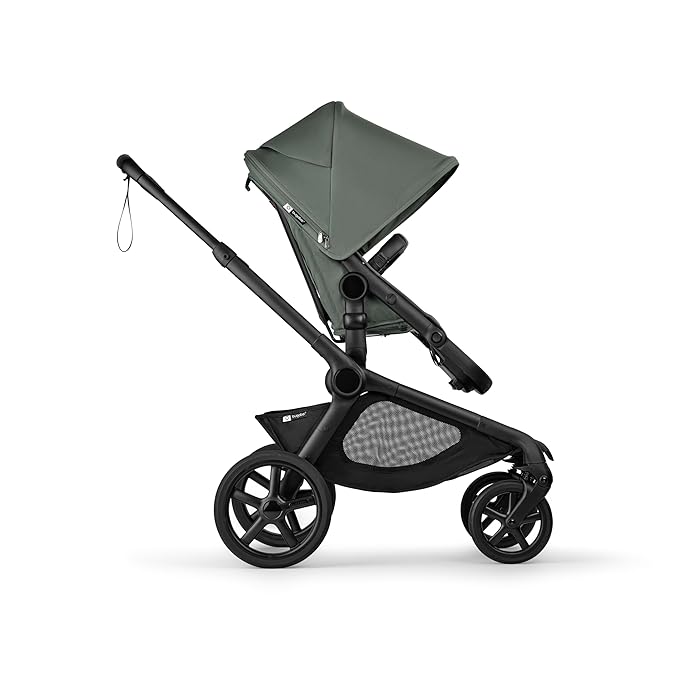 Bugaboo Kangaroo Single to Double Tandem Stroller with Seat and Bassinet for All Terrains, Black/Forest Green