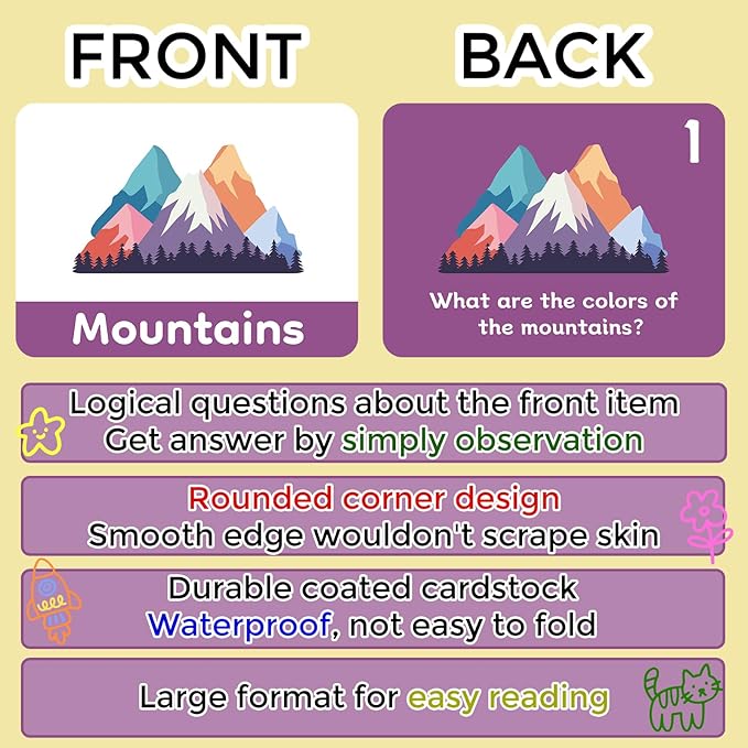 Baby Learning Flash Cards for Toddlers 1-7, Learn to Think Logically | Words Number Color Shape | 100 Double-Sided Cards Design, Educational Toys for Preschool Kindergarten Pre-K 12 Month
