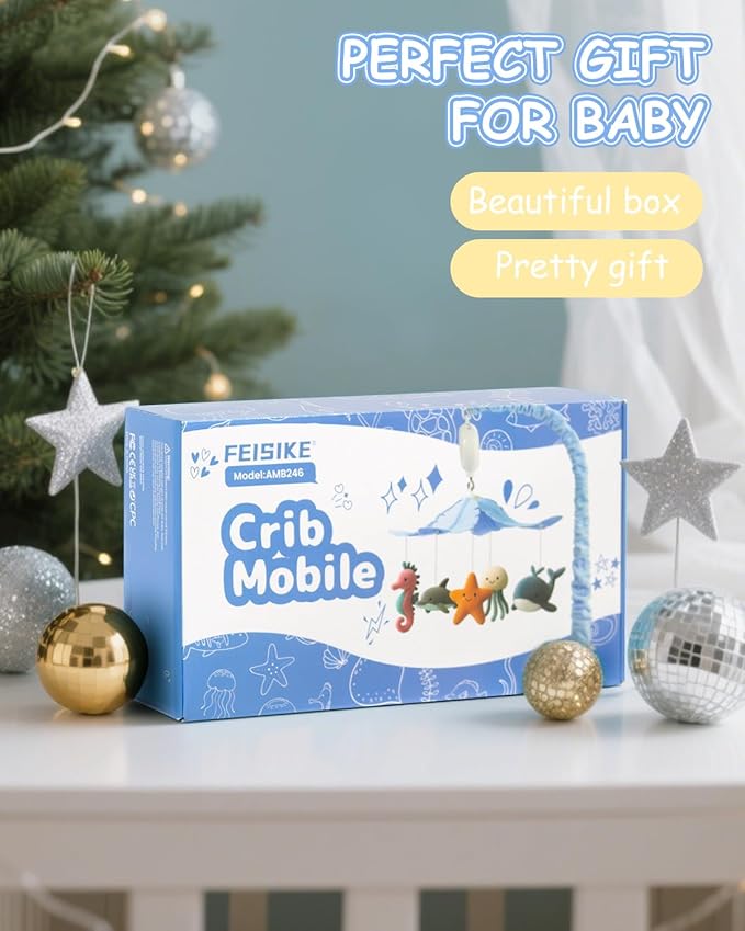 FEISIKE Baby Crib Mobile with 35 Lullabies, 3 Modes Rotation & Music, Adjustable Volume, Nursery Decor for Boys and Girls (Ocean Theme)