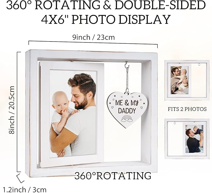 Me and My Daddy Picture Frame,New Dad Gift,Baby Gifts from Daddy,Room Decor Vintage Style,Baby Gender Neutral Rotating Photo Frame 4x6