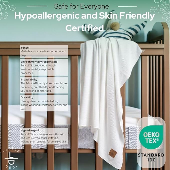 Hypoallergenic Silky Baby Blanket - 30x40 Inches White, Oeko-TEX® Certified, Thermal-Regulating, Soft Knit for Girls & Boys - Swaddle or Toddler Blanket, Dua