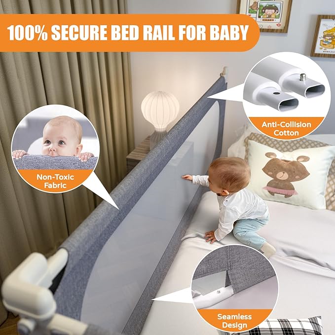 MagicFox Foldable Bed Rail for Toddlers - 32 Height Adjustments, No Installation Needed, Quick-Fold Design, Fits Twin, Full, Queen, King Beds - 70.8" x 30" (One Side)