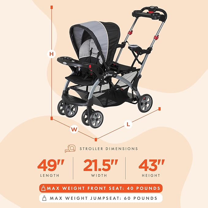 Baby Trend Sit N' Stand Children Kids Lightweight Foldable Portable Dual Front and Back Seat Ultra Stroller with Parent and Child Tray, Phantom