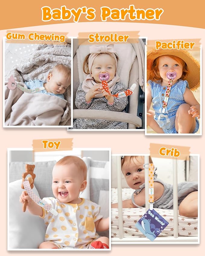 Babygoal Plaid Pacifier Clips, 6 Pack Binky Paci Holder and Leash for Boys and Girls Fits for Most Pacifier, Binkie Styles & Baby Teethers & Toys and Gift 6PS24