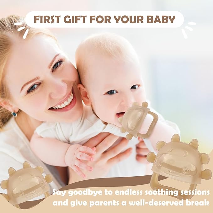 Anboor Baby Teething Toys, Silicone Teethers for Babies Anti Dropping Hand Teether, Infant Baby Chew Toys for Teething Relief, Ideal Present for Newborn Soon-to-be Mothers(Brown)