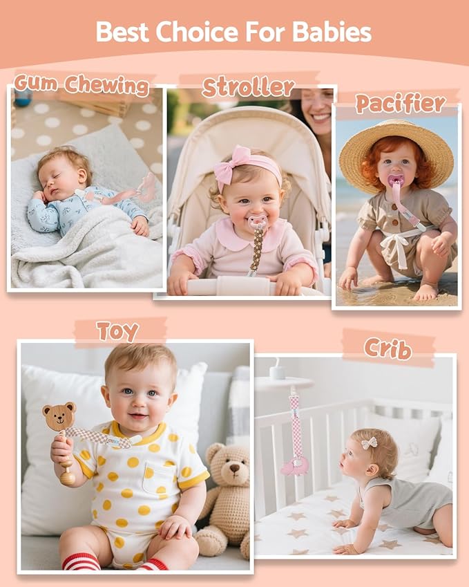 ALVABABY Baby Pacifier Clips for Boys Girls Pacifier Universal Holder Leash Pacifier Clip Binky Holder for Teether Toys Soothie 8 Packs 8DP17