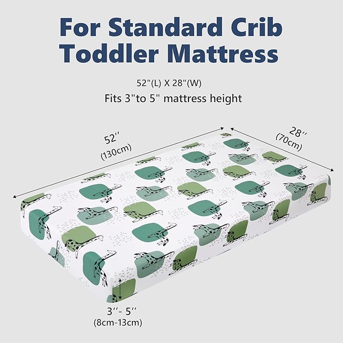 TILLYOU Baby Crib Sheets for Boys Girls, Super Soft Toddler Bed Sheets, 2 Pack Sheets for Standard Crib Mattress 28x52in, Green Giraffes