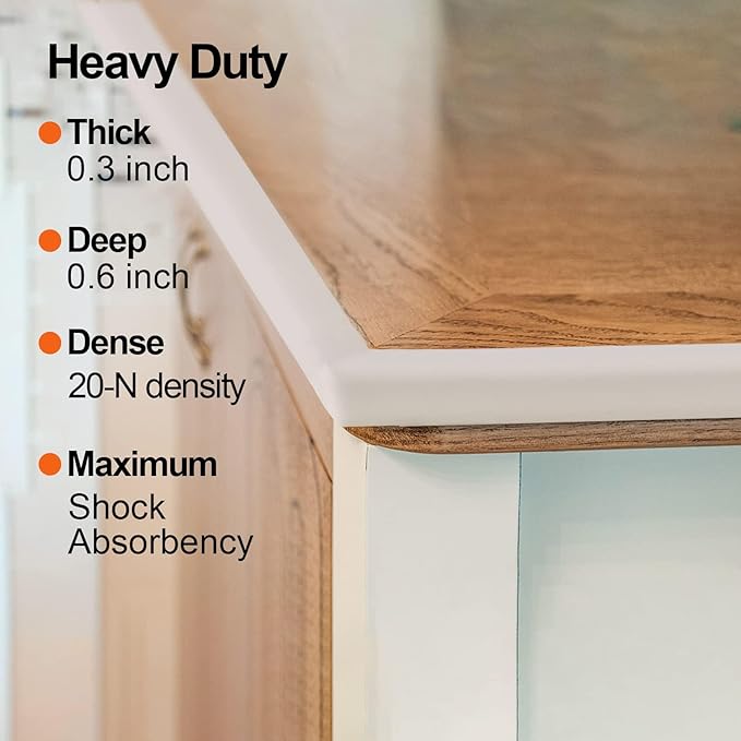 Edge Corner Protector Baby Proofing (Large 20ft Edge 8 Corners), Durable, High Density Rubber Foam, Fireplace Stair Furniture Safety Bumper Guard, 3M Double-Sided Tape, White