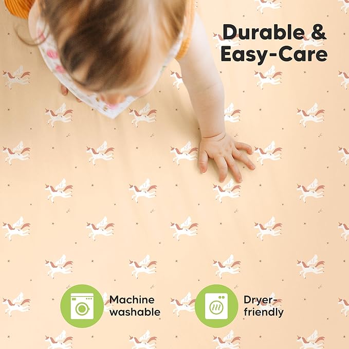 2-Pack Mini Crib Sheets Fitted - 38x26 Pack N Play Sheets for Pack and Play Mattress, Organic Cotton, Soft & Breathable Playard Bedding, Neutral Mini Toddler Bed Cover for Boys, Girls (Lune Mystic)