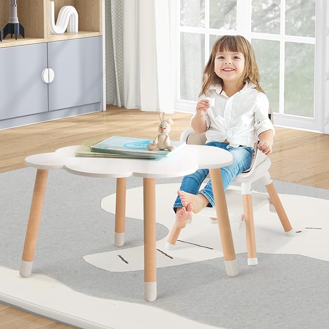 HONEY JOY Baby High Chair, 6 in 1 Convertible Wooden Highchair for Babies and Toddlers/Chair/Bar Stool, Removable Double Tray & Reversible Footrest, Safety Harness for Infant Boys Girls (Beige)