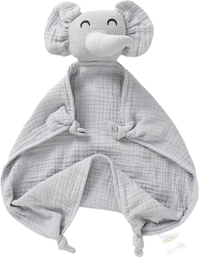 Organic Elephant Loveys for Babies,Muslin Baby Security Blankets for Babies,Soft Elephant Baby Stuffed Animals for Newborn,Baby Snuggle Toy,Baby Gift for Boys and Girls (Grey)
