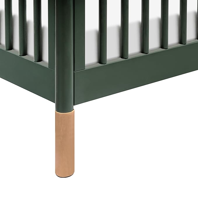 Babyletto Gelato 4-in-1 Convertible Crib with Toddler Bed Conversion in Forest Green with Vegan Blonde Leather Feet, Greenguard Gold Certified