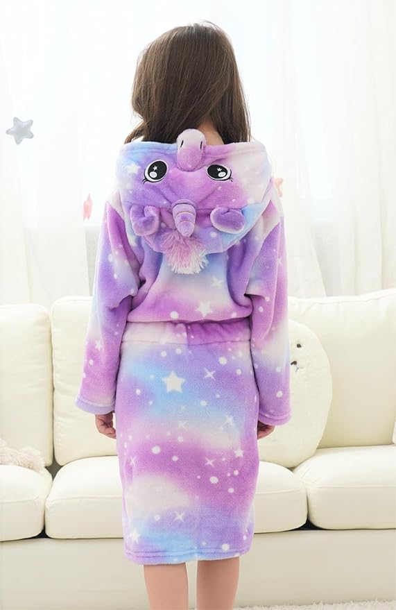 Doctor Unicorn Girls Fleece Hooded Robe Toddler Warm Fuzzy Bathrobe