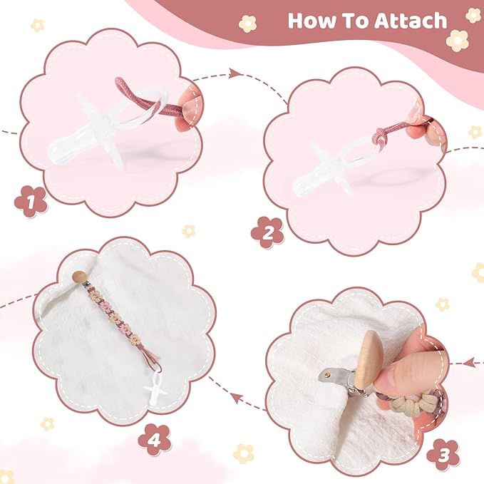 Pacifier Clip for Boys Girls Floral Daisy Macrame Baby Paci Clip Pacifier Holder Leash Boho Wooden Clips Handmade Braided Cotton Binky Clips (1pack:Caramel Style B)