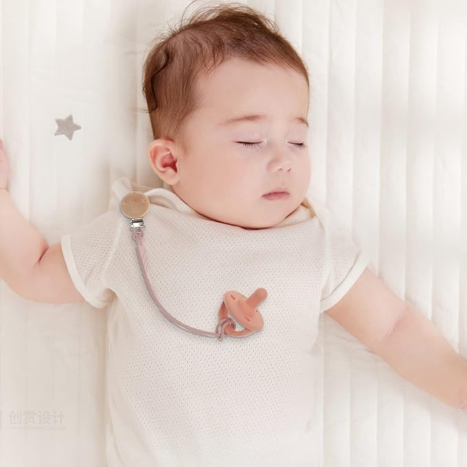 Silicone Pacifier Clip Holder for Baby Boy and Girl, Fits for Most Pacifier Teethers & Small Toys in Place, BPA Free (Sand+Light Grey)