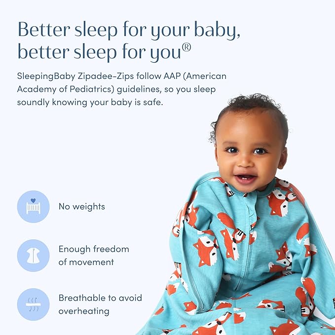 SleepingBaby Zipadee-Zip Transition Swaddle - Cozy Baby Swaddle Blanket with Zipper Convenience - Roomy Wearable Blanket for Easy Diaper Changes - Friendly Fox, X-Small (3-6 Month)