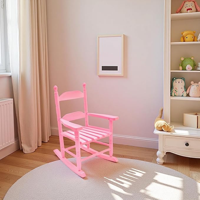 Child Rocking Chair for 3-6 Small Baby Kids Wooden Outdoor Furniture Indoor Living Room Lounge Bedroom Porch Patio Outside Pink