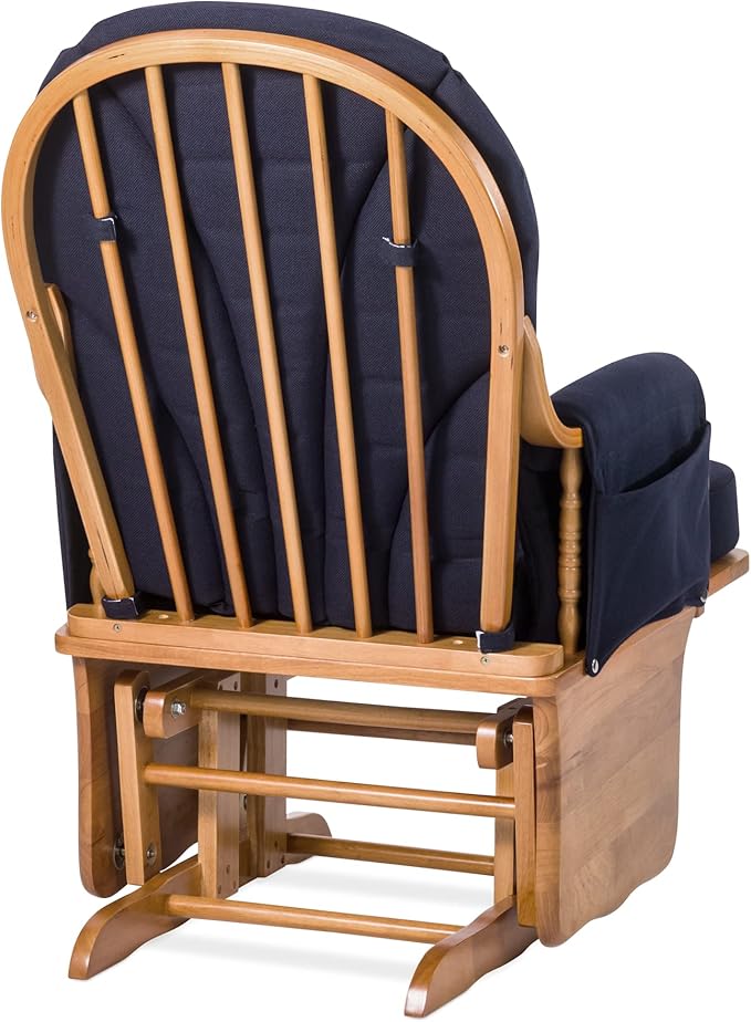 Foundations Lullaby Wood Base Glider Rocker - Baby Feeding and Rocking Chair for Daycare Environment - Nursery Chairs with Padded Foam Arm Rests - (Natural/Blue)