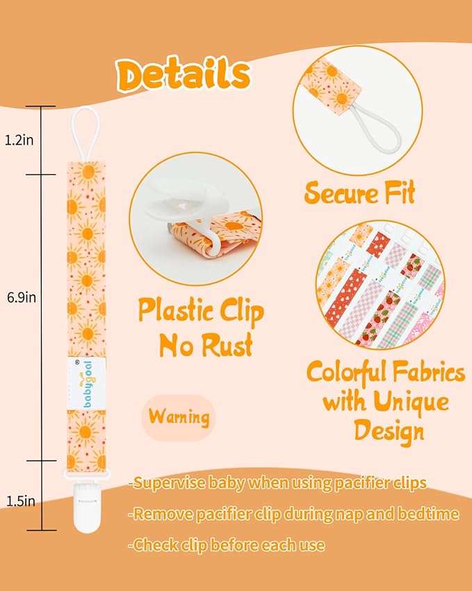 Babygoal Plaid Pacifier Clips, 6 Pack Binky Paci Holder and Leash for Boys and Girls Fits for Most Pacifier, Binkie Styles & Baby Teethers & Toys and Gift 6PS24