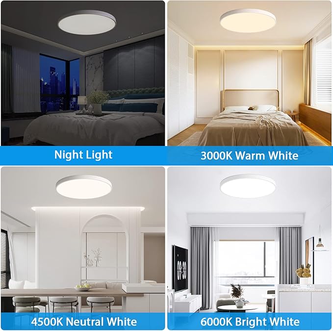 36W Flush Mount Ceiling Light Fixture White, 19.7 Inch Dimmable Ceiling Light with Remote, 2700lm, 3000-6500K Modern LED Light Fixture for Bedroom, Kitchen