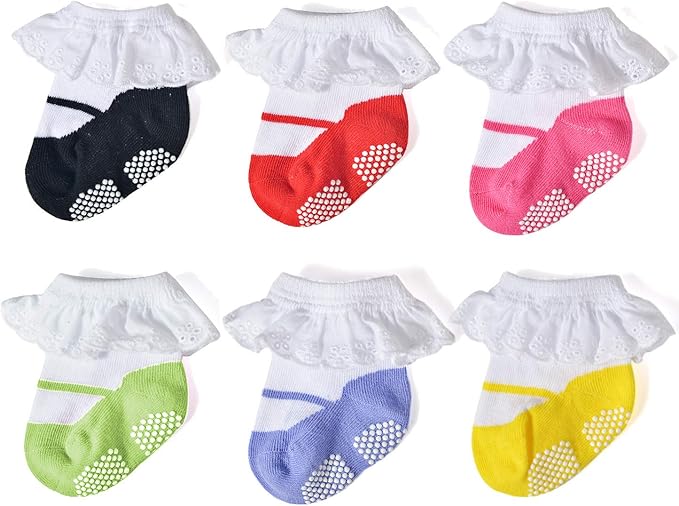 EPEIUS Unisex Baby Girls Boys Non-Slip Socks (Set of 6)