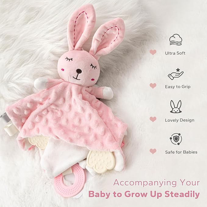 ZIGJOY Loveys for Babies Baby Security Blanket Soft Bunny Lovey for Girls Gifts Newborn Pink Lovie for Infant and Toddler, Rabbit