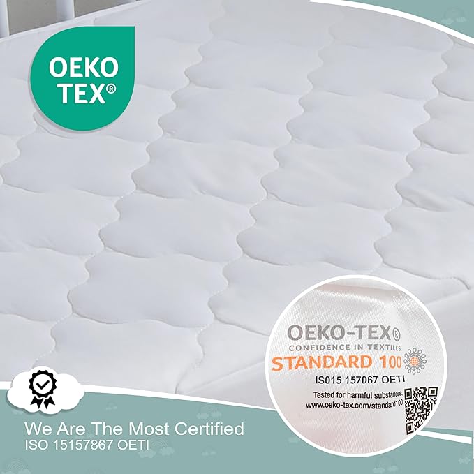 SavaKids 100% Natural Cotton Waterproof Crib Mattress Protector Sheet - Breathable, Fitted Pad for Babies & Toddlers, Ultra Soft & Noiseless (White)