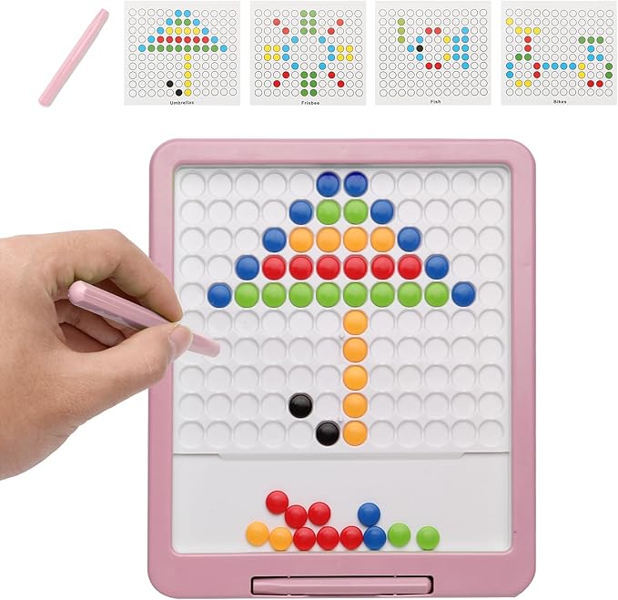 Magnetic Drawing Tablet, Magnetic Doodle Board for Kids with Dot Beads and Pattern Book, Montessori Educational Travel Toy for Boys and Girls 3 4 5 6 Years Old (Pink)