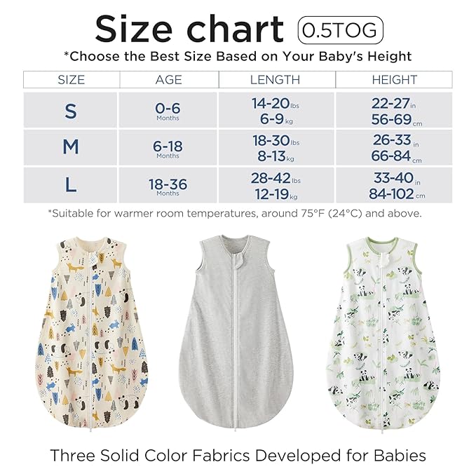 Duomiaomiao 3 Pack Baby Sleep Sack 100% Organic Cotton Lightweight Breathable Comfy Toddler Sleeping Sack (0.5tog Pandas, Small)