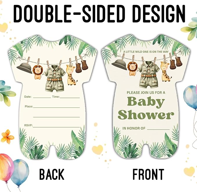 LyoGao Safari Baby Shower Invitations - Greenery Jungle Wild Animal Baby Shower Party Fill in Invites Cards With Envelopes (20 Pack)