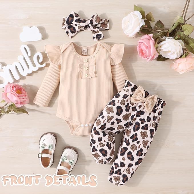 Baby Girl Clothes Newborn Infant Outfits Ruffle Romper+ Floral Pants + Cute Headband Sets for Girls