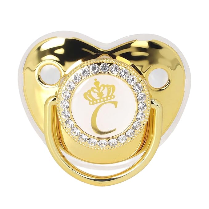 Golden Letter Baby Pacifier, Personalized Bling Pacifier with Pacifier Clips and Anti-Dust Cover for Baby Shower Newborn Birthday Photography ()