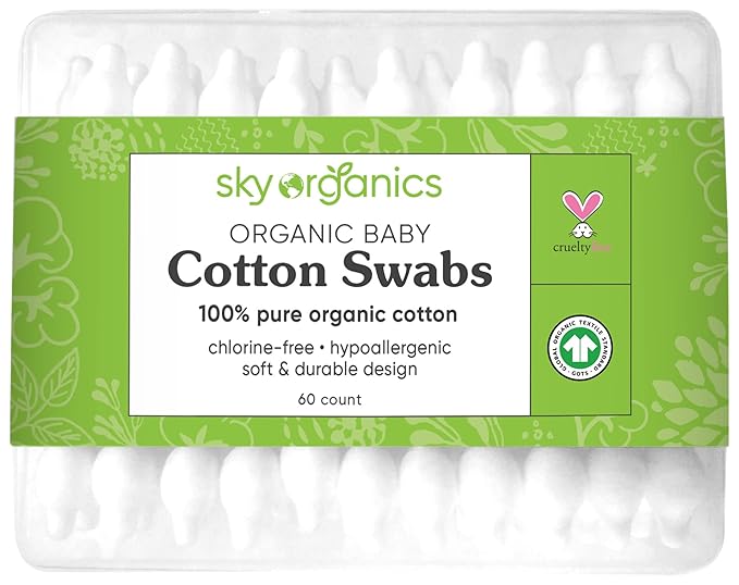 Sky Organics Organic Baby Cotton Swabs for Baby, 100% Pure Organic Cotton, GOTS Certified Organic Cotton, 60 Count