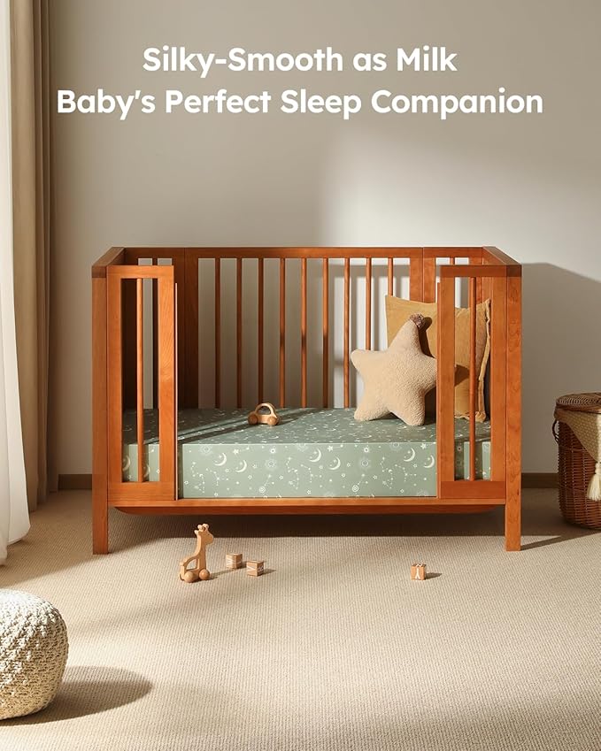 Baby Crib Sheets for Boys Girls, Fitted Crib Sheet Neutral 3 Pack for Standard Crib and Toddler Mattress, Breathable Soft Microfiber Baby Sheet 28x52x8in Green Gray Constellation
