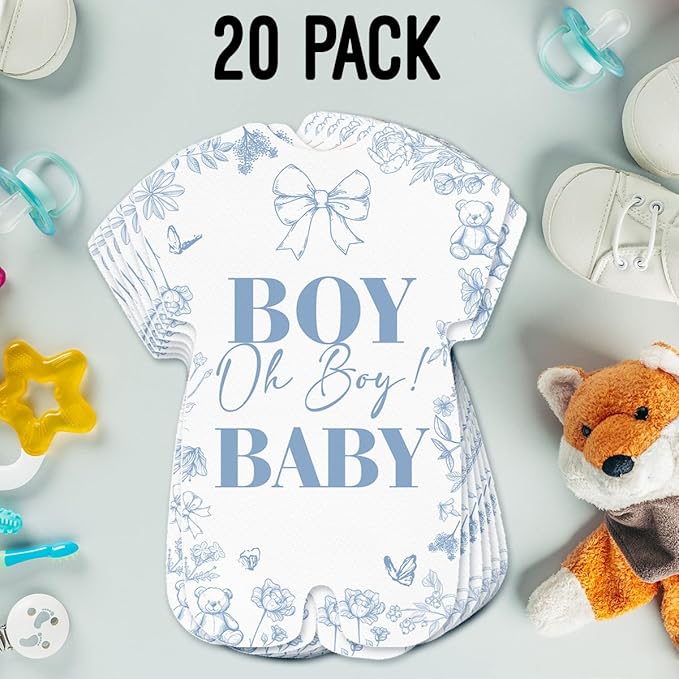 LyoGao Oh Boy Baby Shower Invitations - Dusty Blue Toile Bear Baby Shower Party Fill in Invites Cards With Envelopes (20 Pack)