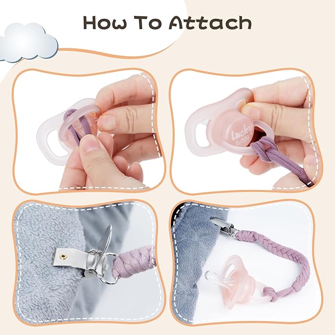 Pacifier Clip for Boys and Girls 6 Pack Baby Pacifier Holder Leash 100% Handmade Braided Fits All Pacifiers & Teething Toys Modern Unisex Baby Gift (Charming Pastels)