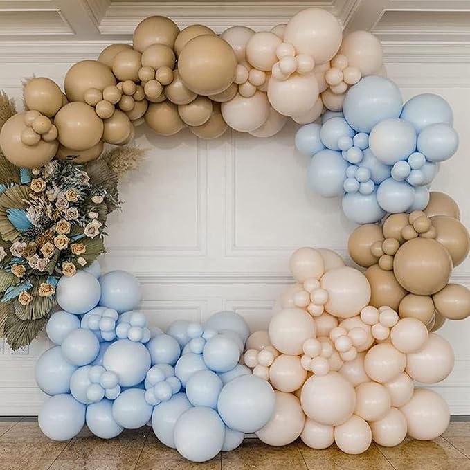 Brown And Blue Balloon Garland Double Stuffed Nude Tan Light Blue Beige Latex Balloon Arch Kit for Neutral Baby Shower Teddy Bear Gender Reveal Wedding Birthday Party Decorations