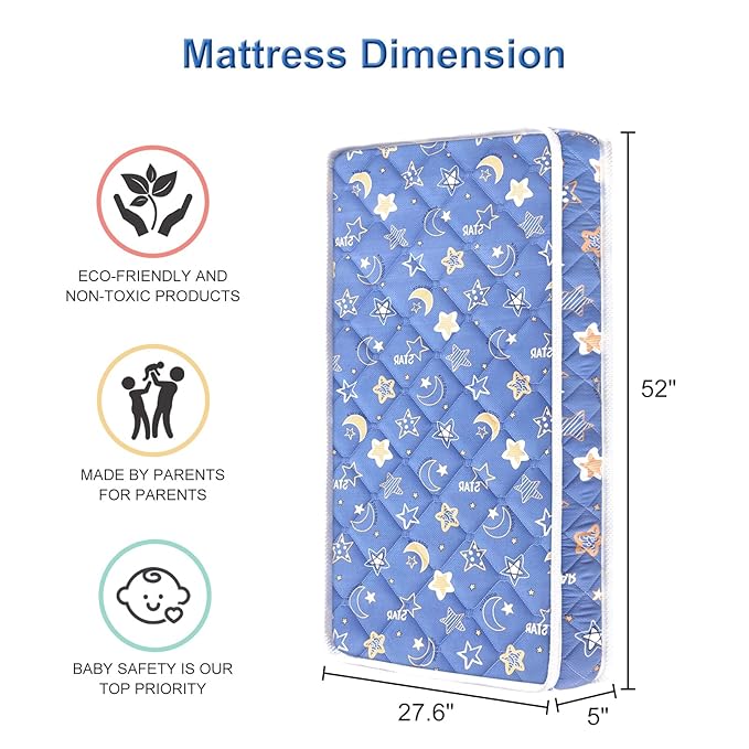 Premium Crib Mattress and Toddler Mattress 52" x 27.6" x 5",Firm,Breathable Hypoallergenic for Standard Cribs and Toddler Bed